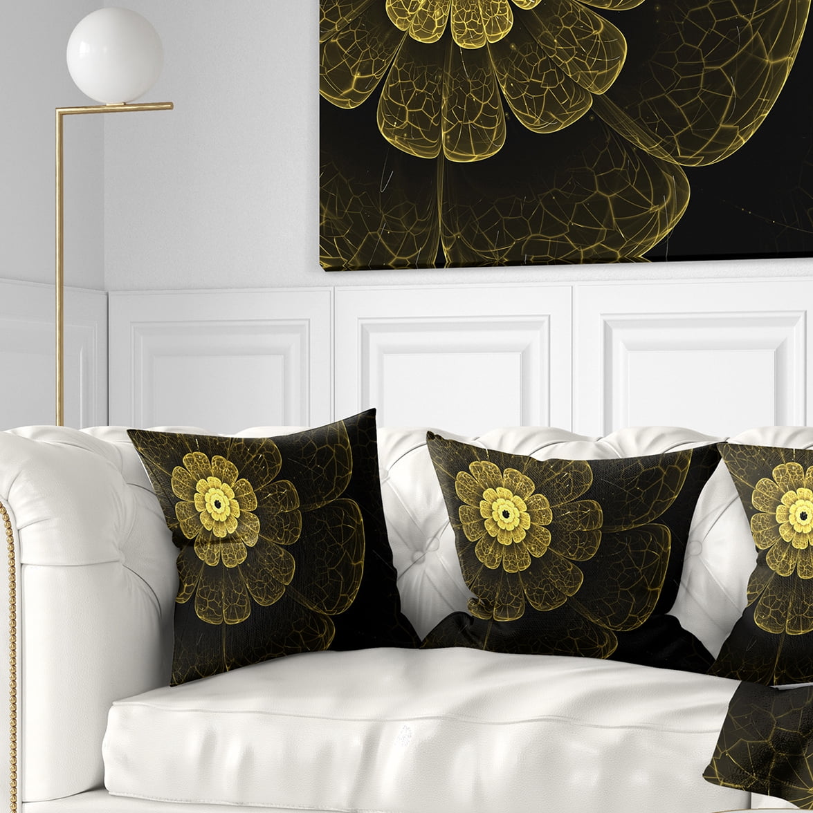 Designart Light Yellow Metallic Fabric Flower - Abstract Throw Pillow - 18x18