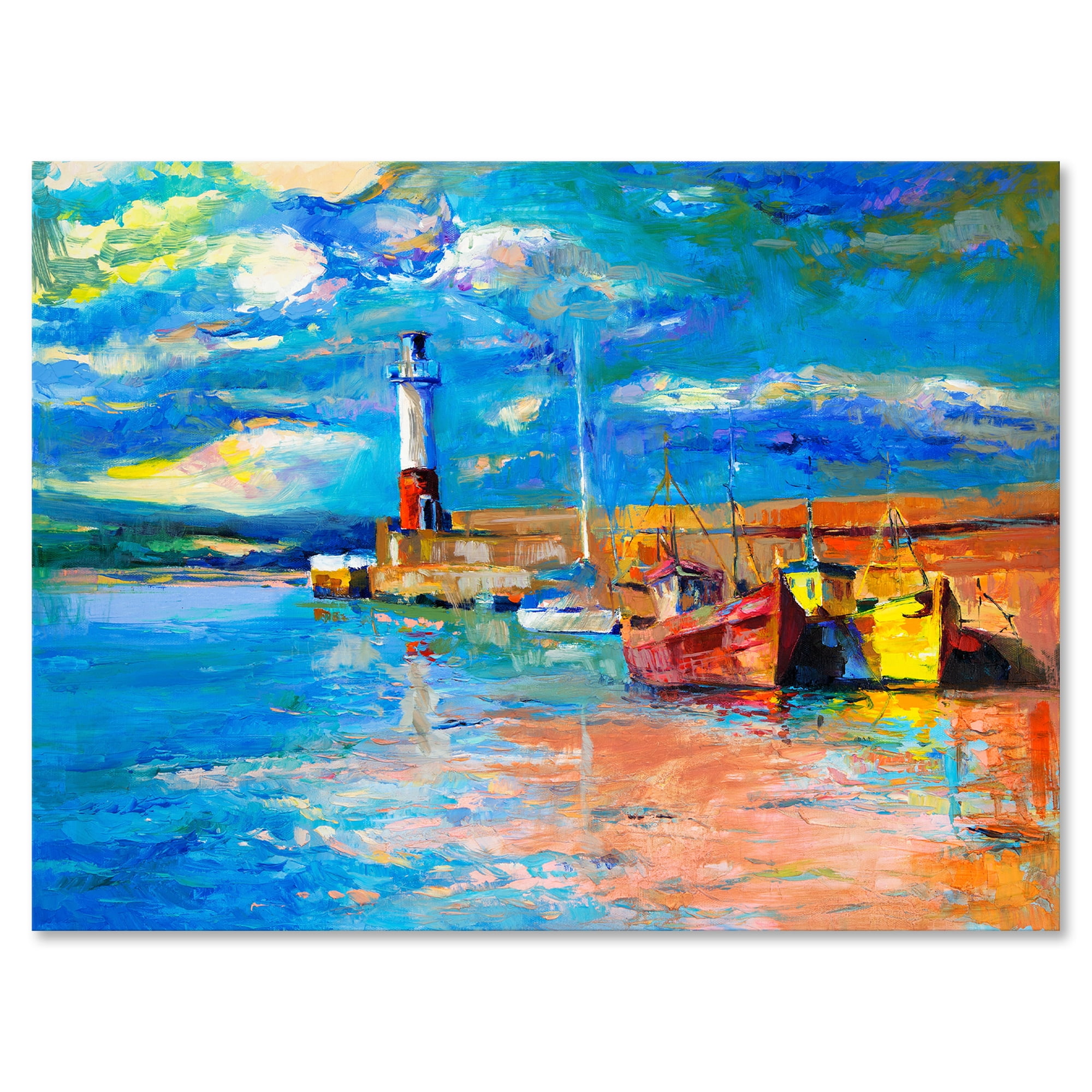 Designart ' Lighthouse By The Shore In Evening Glow ' Nautical & Coastal Canvas Wall Art Print