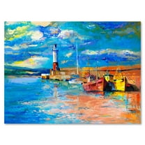 Designart ' Lighthouse By The Shore In Evening Glow ' Nautical & Coastal Canvas Wall Art Print