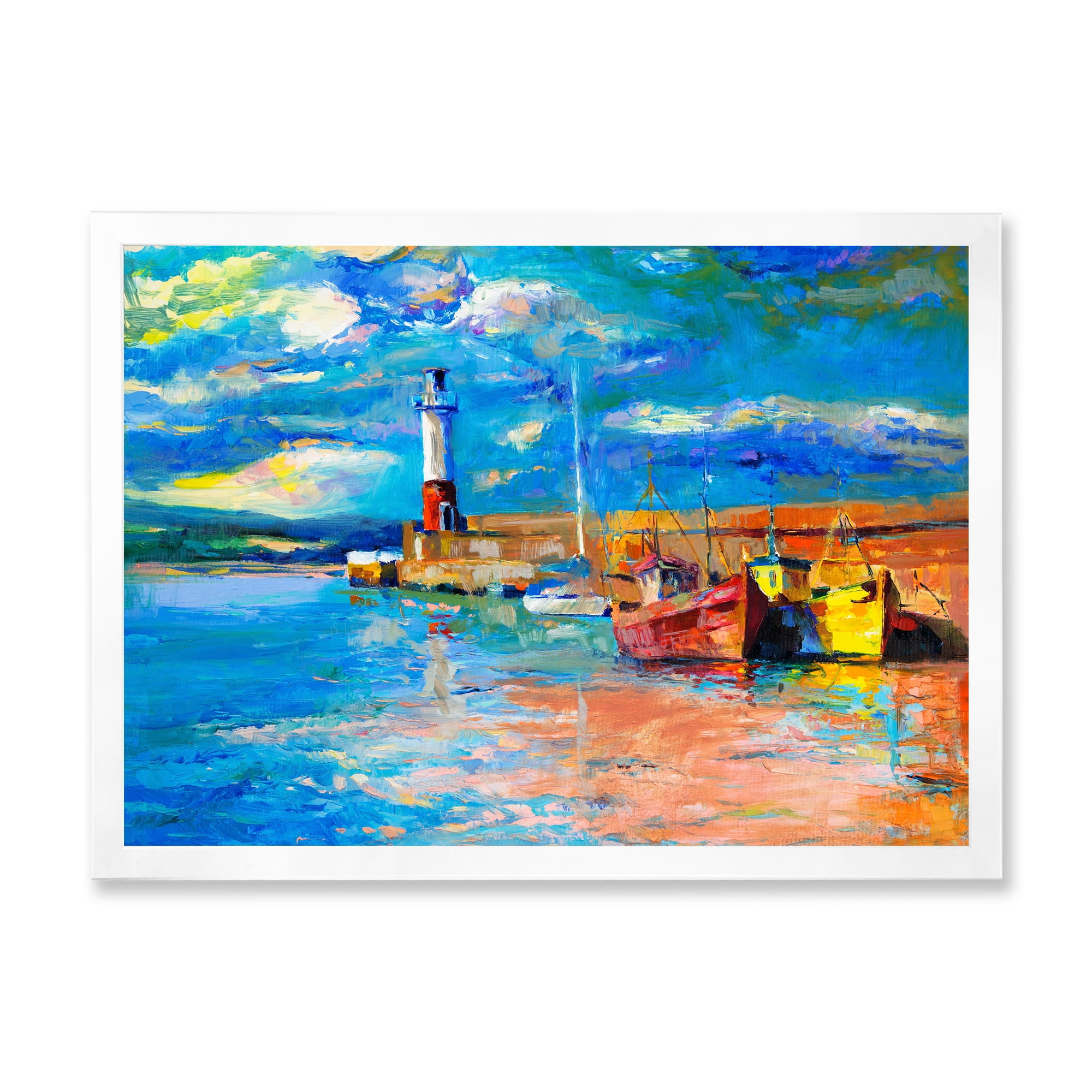 Designart 'Lighthouse By The Shore In Evening Glow ' Nautical & Coastal Framed Art Print