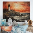 thumbnail image 1 of Designart "Lighthouse Guiding Painting II" Nautical & Beach Print on Natural Pine Wood, 1 of 5
