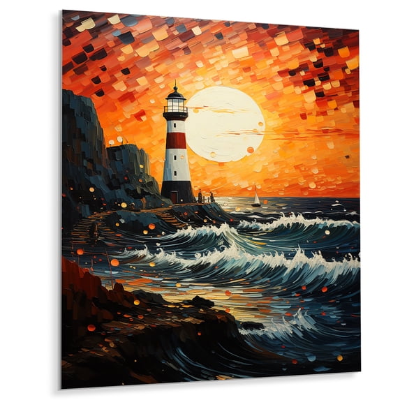 Designart "Lighthouse Guiding Painting IV" Cityscapes Metal Wall Art Prints