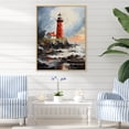 thumbnail image 1 of Designart "Lighthouse Guiding Red Beach wall decor" Cityscapes Floater Framed Canvas Print, 1 of 7