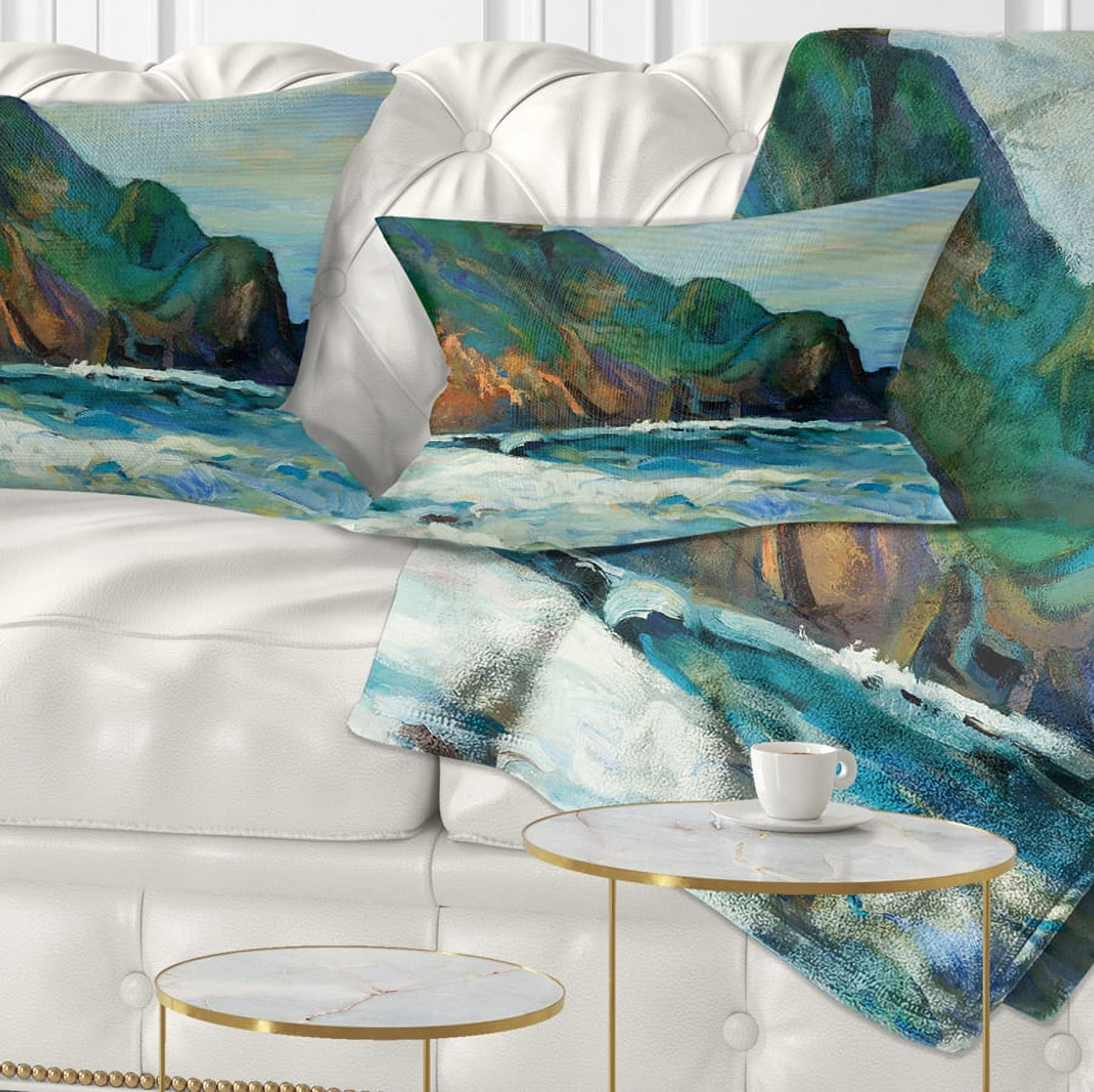 Designart Lighthouse - Landscape Painting Throw Pillow - 12x20