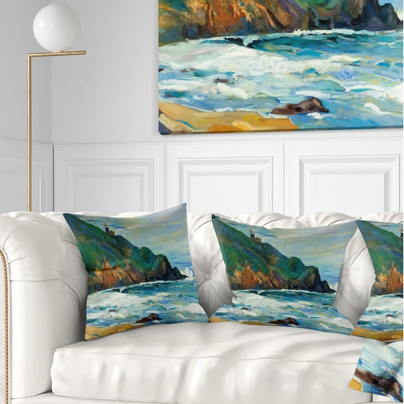 Designart Lighthouse - Landscape Painting Throw Pillow - 16x16