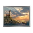thumbnail image 1 of Designart 'Lighthouse On A Rocky Coastal Cliff At Evening Light' Nautical & Coastal Framed Art Print, 1 of 4