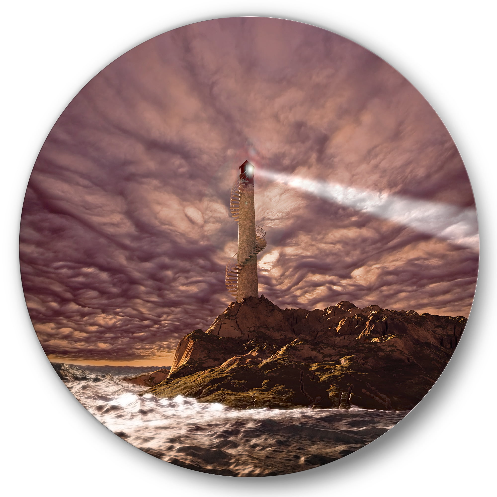 Designart 'Lighthouse Shining Light During Stormy Clouds Night I' Nautical & Coastal Circle Metal Wall Art 11x11 - Disc of 11