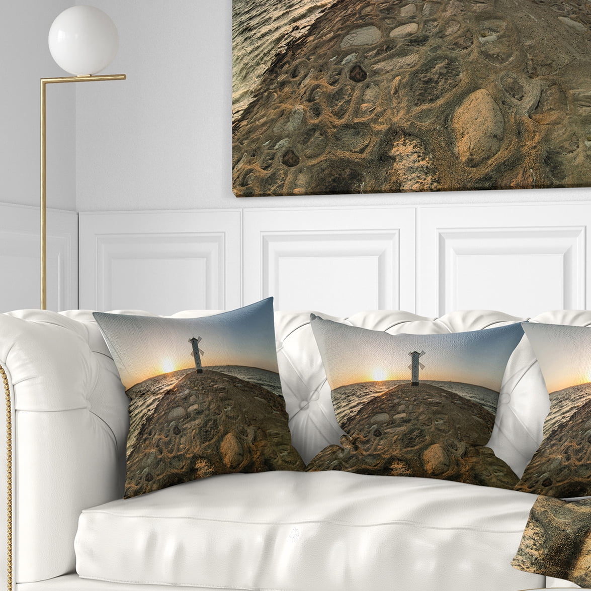 Designart Lighthouse Windmill Stawa Mlyny - Seascape Throw Pillow - 16x16