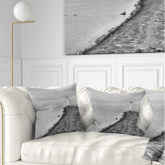 Designart Lighthouse Windmill Stawa Mlyny in Grey - Seascape Throw Pillow - 18x18