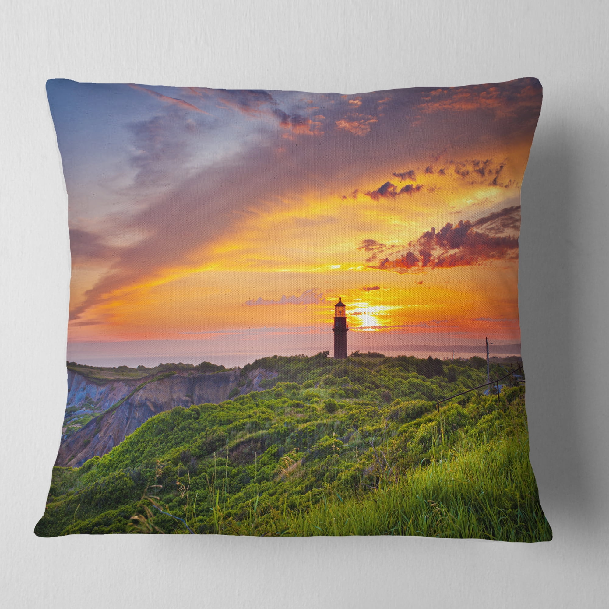 Designart Lighthouse at Gorgeous Sunset - Landscape Printed Throw Pillow - 18x18