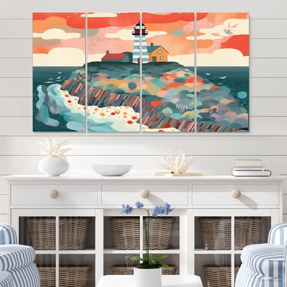 Designart "Lighthouse on the Coast I" Coastal Metal Wall Decor Set