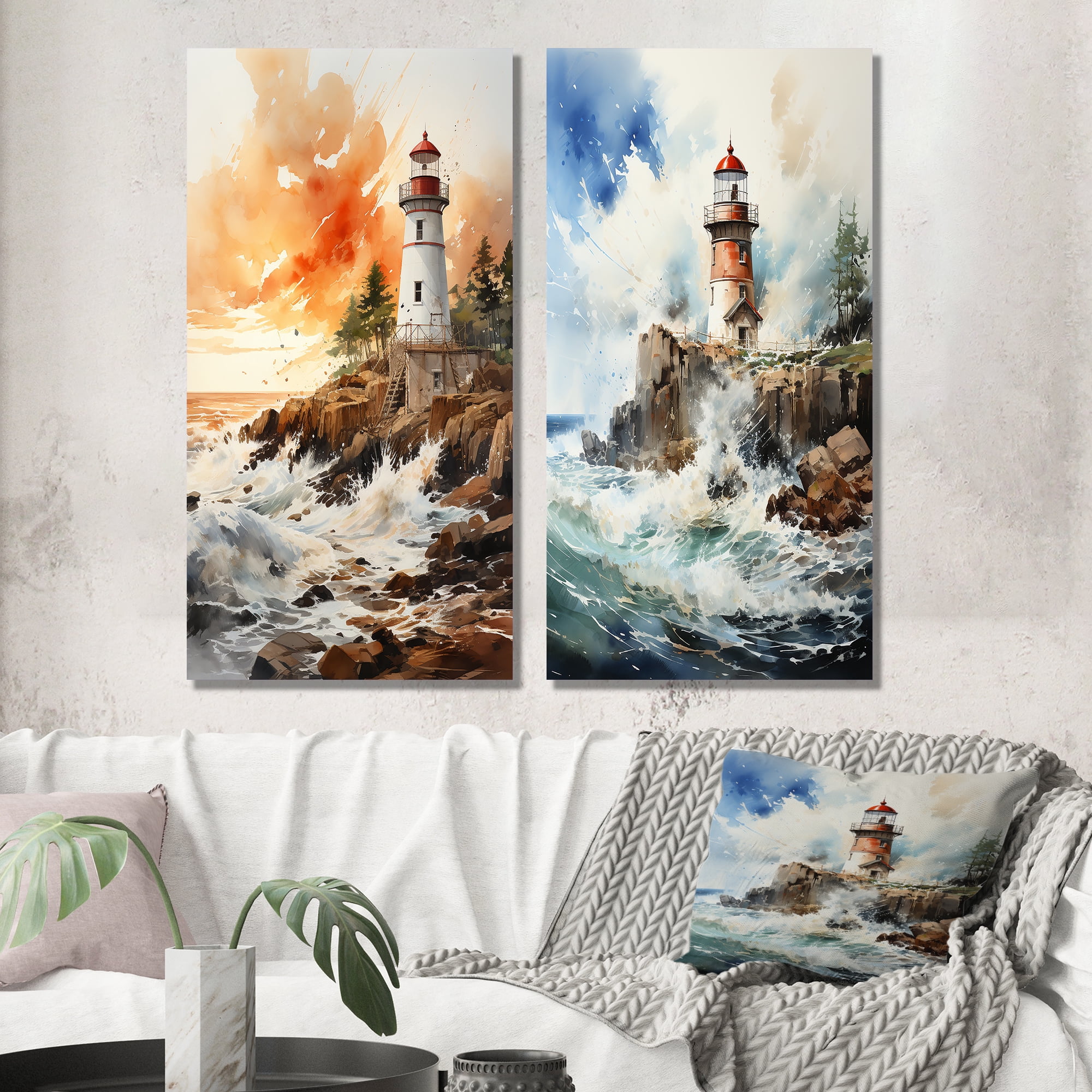 Designart "Lighthouses by the Cliffside III" Lighthouses Wall Art Set ...