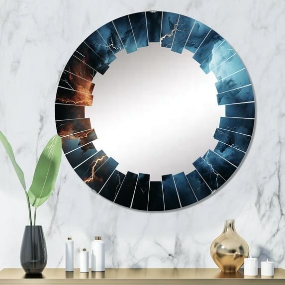 Designart "Lightning Electric Euphony I" Landscapes Round Wall Mirror - Traditional Oval Printed Decorative Oversized Mirror - Multiple Color Options
