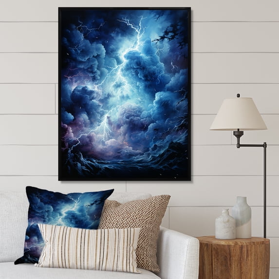 Designart "Lightning Electric Euphony II" Landscape & Nature Floater Framed Canvas Art Print