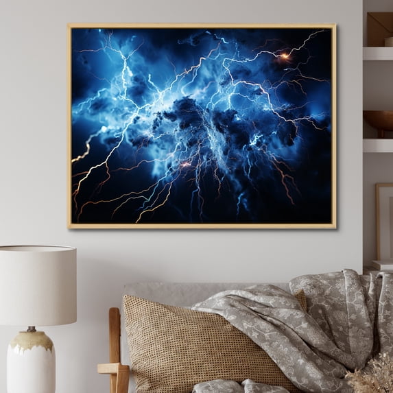 Designart "Lightning Electrifying Euphony" Landscapes Floater Framed Canvas Wall Art