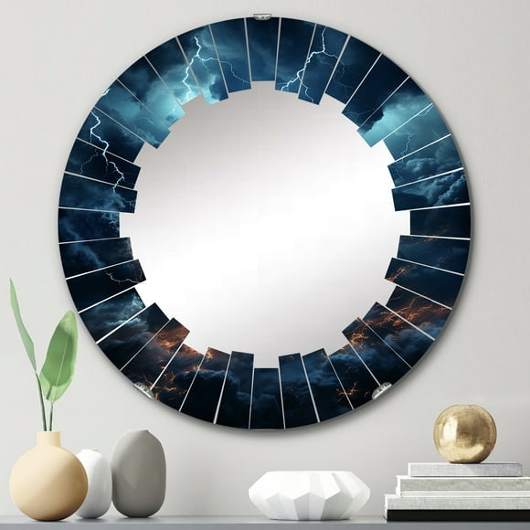 Designart "Lightning delicate Lightning II" Landscapes Round Wall Mirror - Traditional Oval Printed Decorative Oversized Mirror - Multiple Color Options