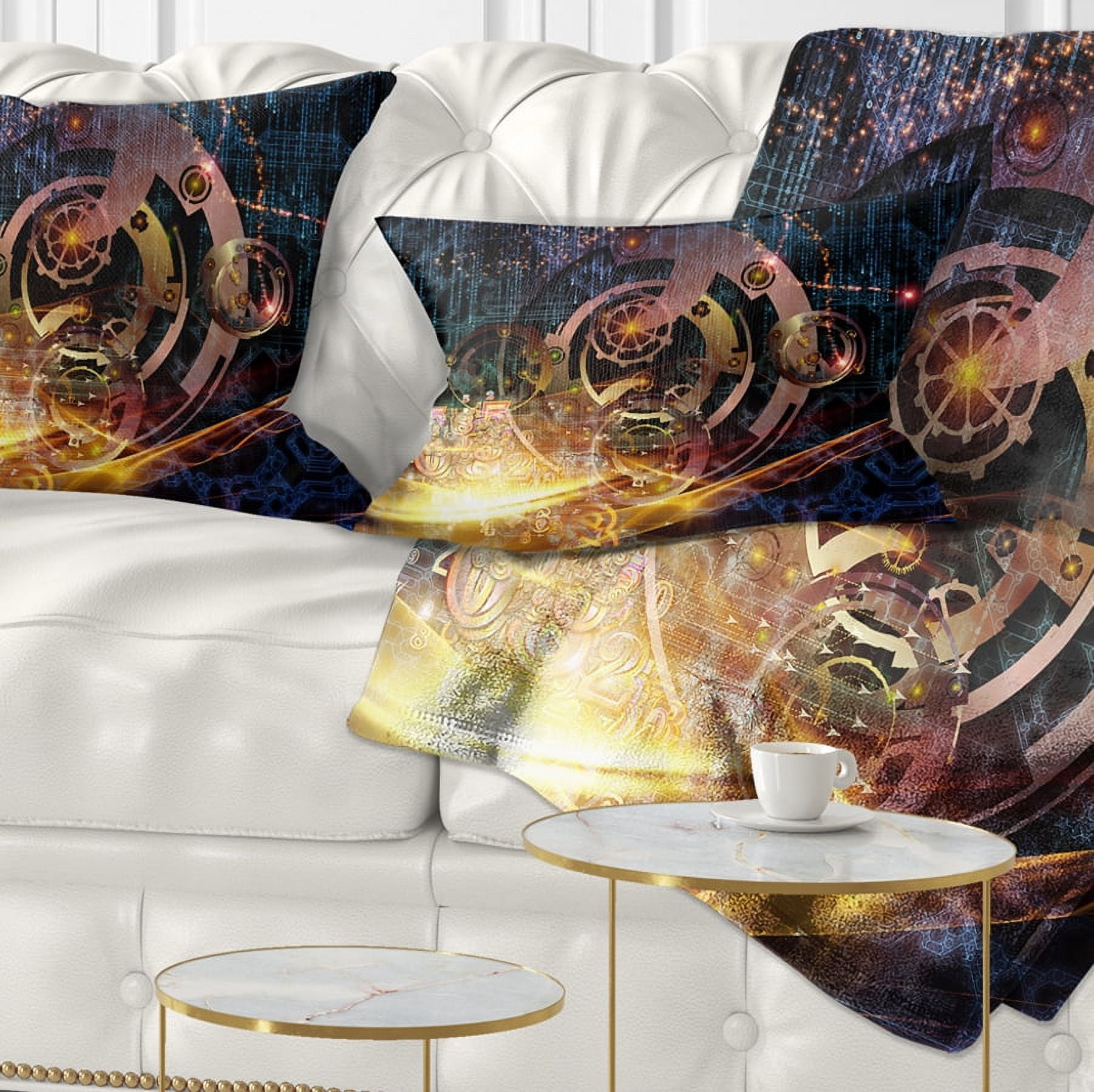 Designart Lights of Gears - Abstract Throw Pillow - 12x20