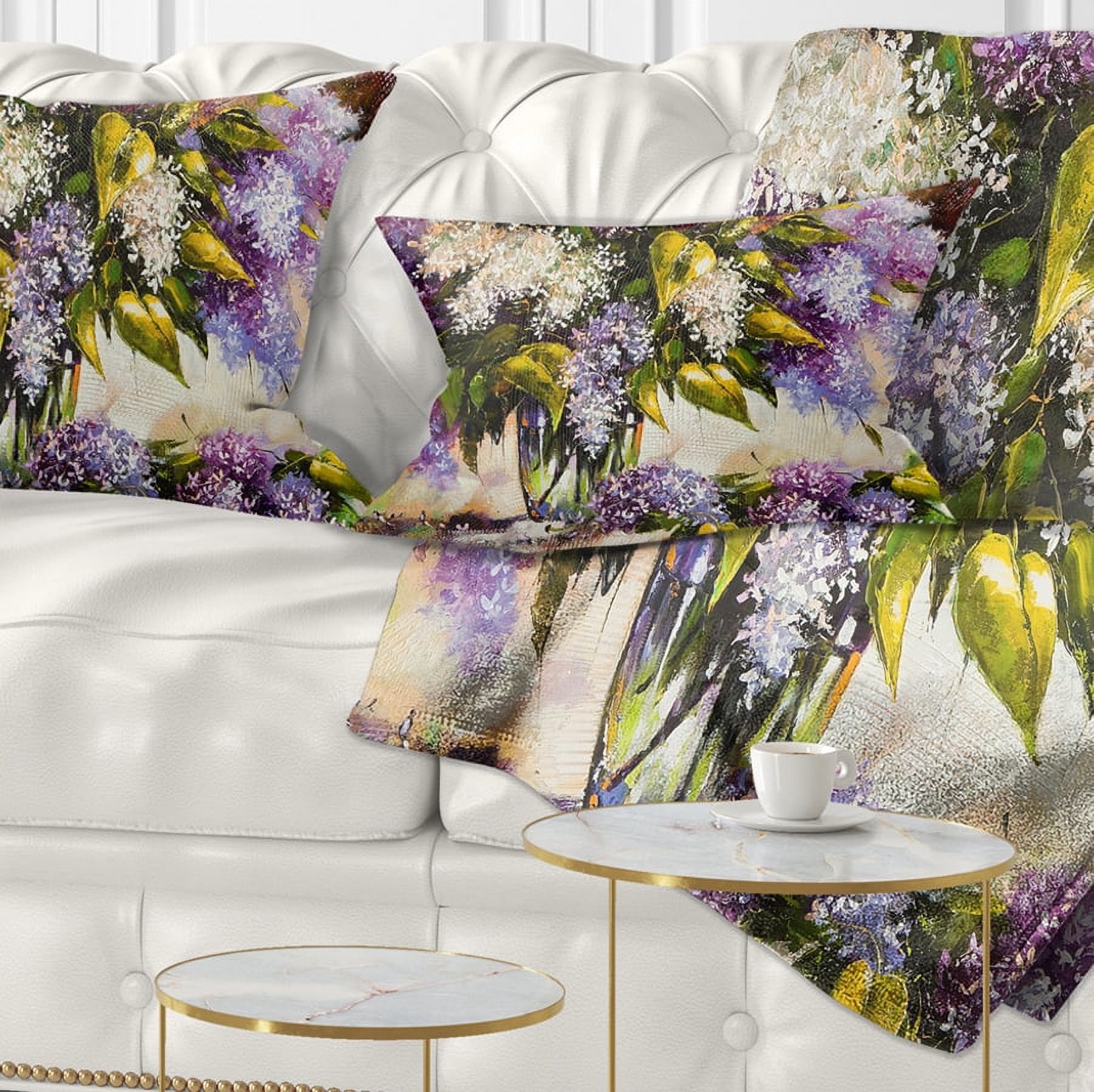 Designart Lilac Bouquet in a Vase - Floral Painting Throw Pillow - 12x20