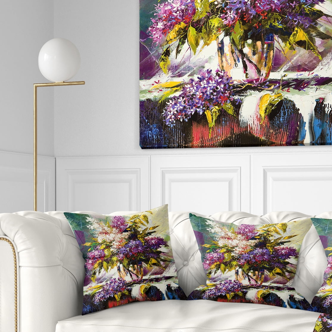 Designart Lilac Bouquet in a Vase - Floral Throw Pillow - 16x16