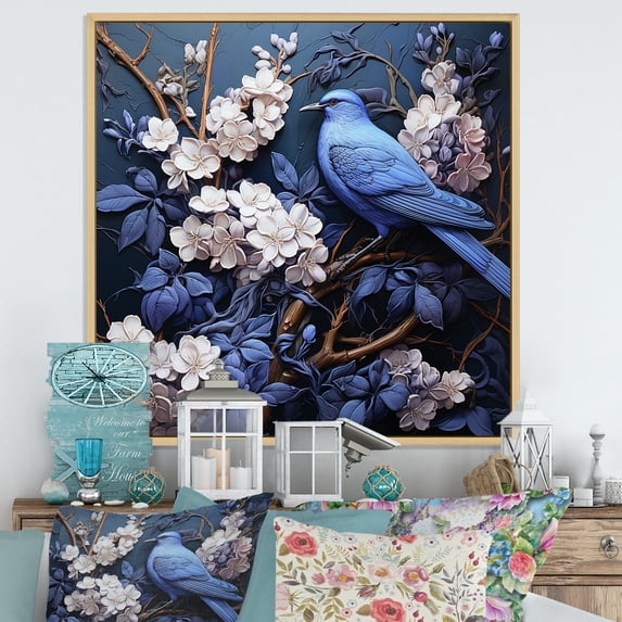 Designart "Lilac Garden In Blue III" Lilacs Floater Framed Canvas Wall Art