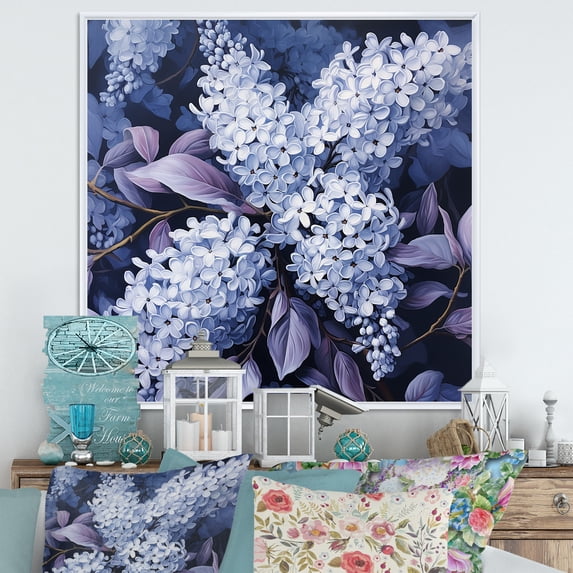 Designart "Lilac Garden In Blue" Lilacs Floater Framed Canvas Art Print