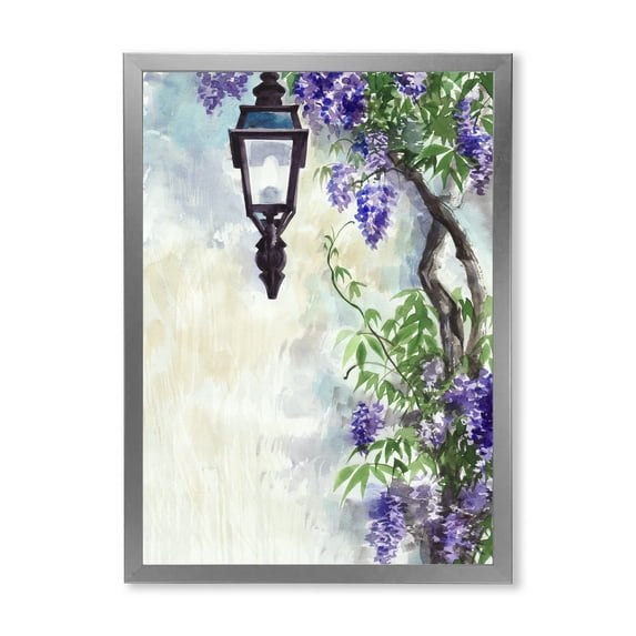 Designart 'Lilac Tree Lantern Vintage Impression' Traditional Framed Art Print