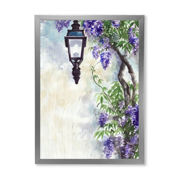 Designart 'Lilac Tree Lantern Vintage Impression' Traditional Framed Art Print