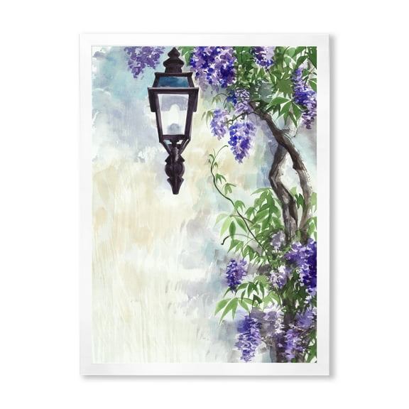 Designart 'Lilac Tree Lantern Vintage Impression' Traditional Framed Art Print