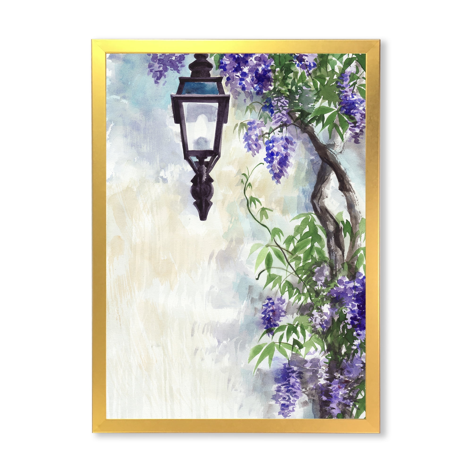 Designart 'Lilac Tree Lantern Vintage Impression' Traditional Framed Art Print
