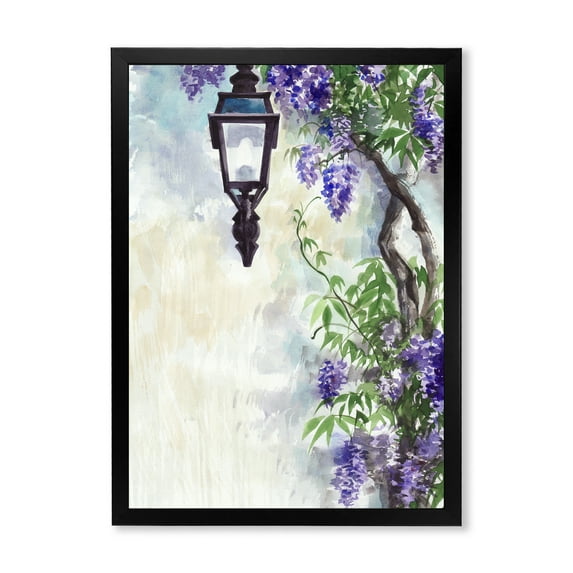 Designart 'Lilac Tree Lantern Vintage Impression' Traditional Framed Art Print