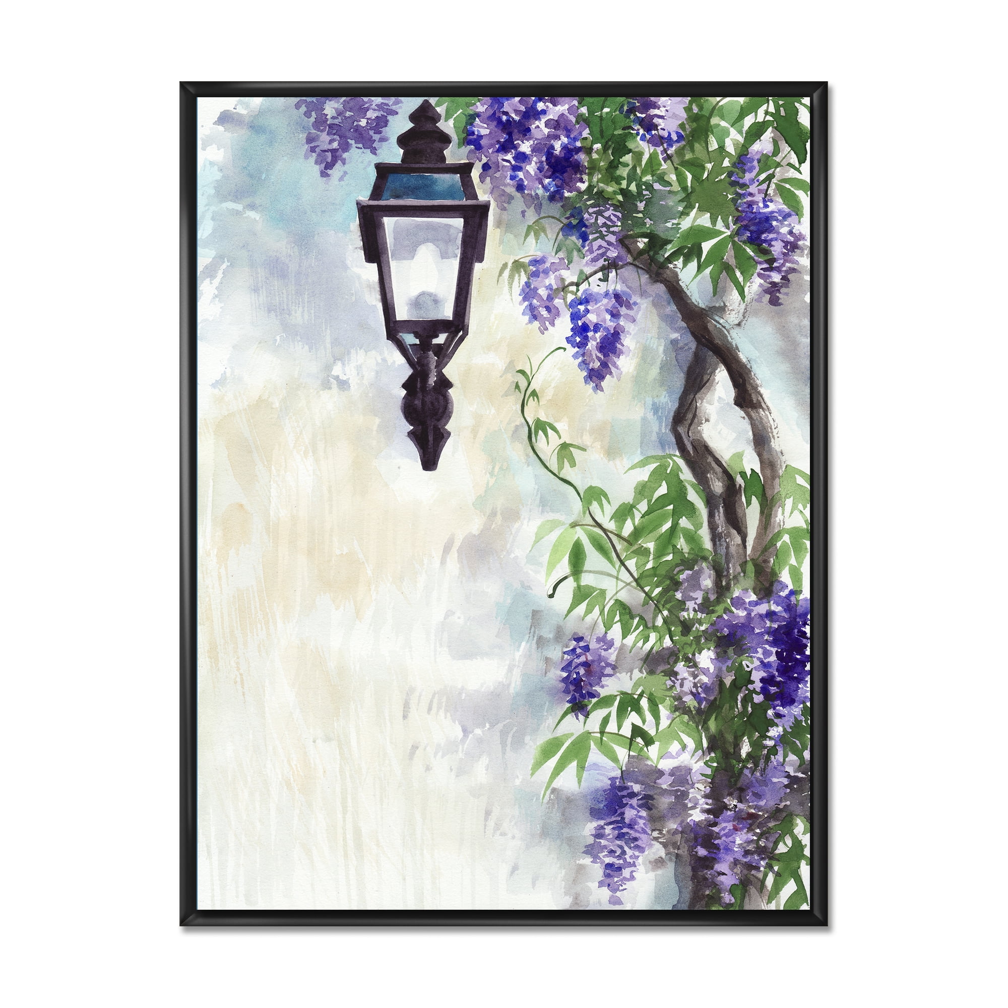 Designart 'Lilac Tree Lantern Vintage Impression' Traditional Framed Canvas Wall Art Print