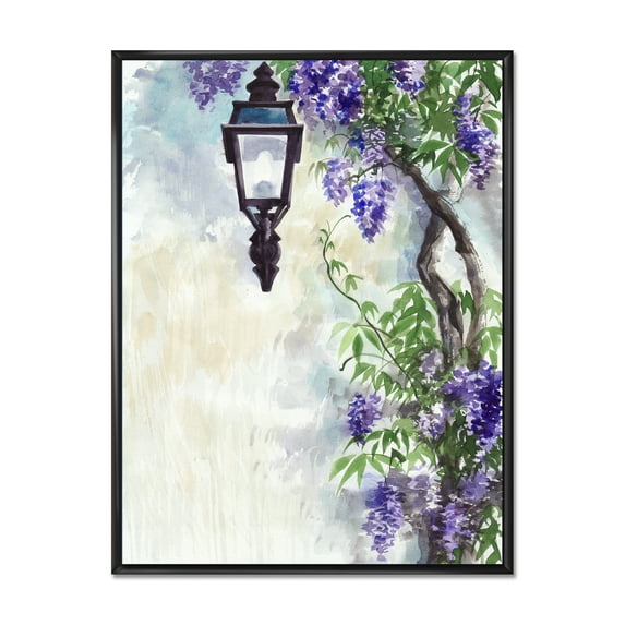Designart 'Lilac Tree Lantern Vintage Impression' Traditional Framed Canvas Wall Art Print
