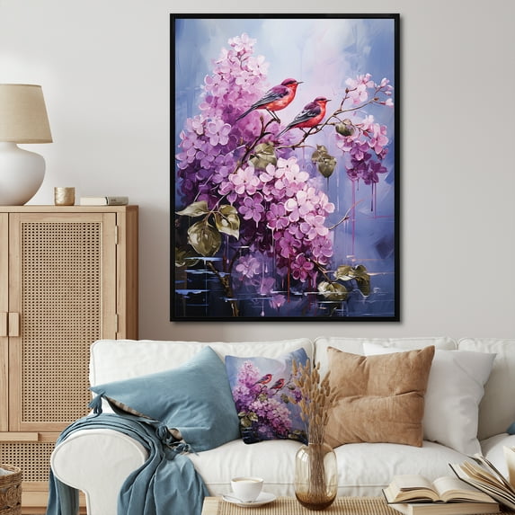 Designart "Lilacs Lilac Charm IV" Floral Floater Framed Canvas Print