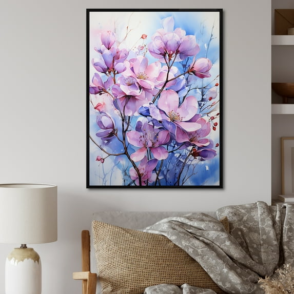 Designart "Lilacs Representation Colorfuled Acrylic II" Floral Floater Framed Wall Decor