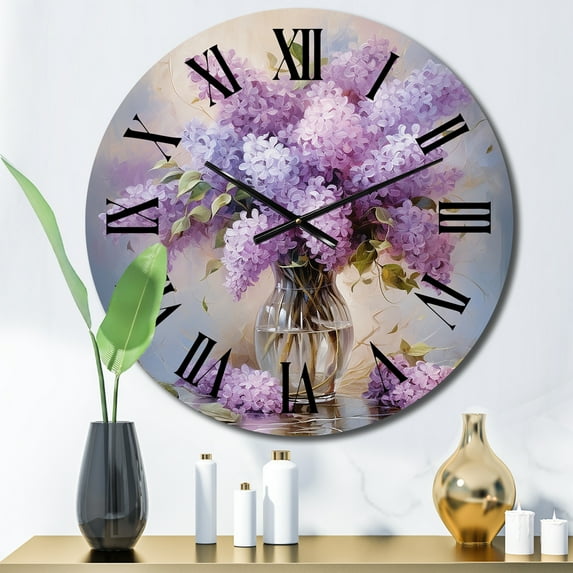 Designart "Lilacs love expression I" Floral Oversized Wall Clock
