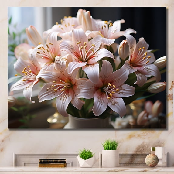 Designart "Lilies Elegant Peach White painting II" Floral Wall Art Print