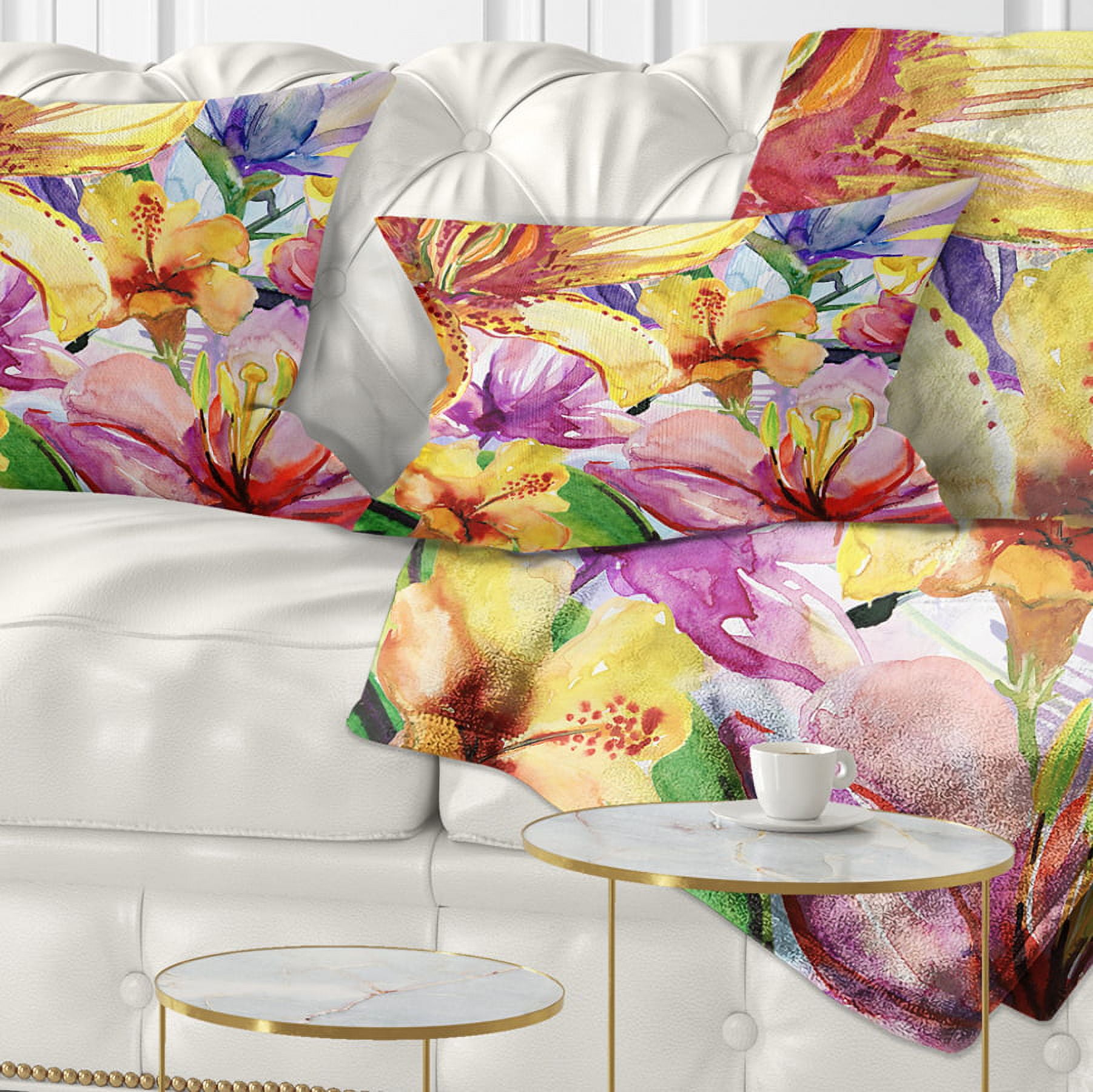 Designart Lily Flowers Illustration Art - Floral Throw Pillow - 12x20