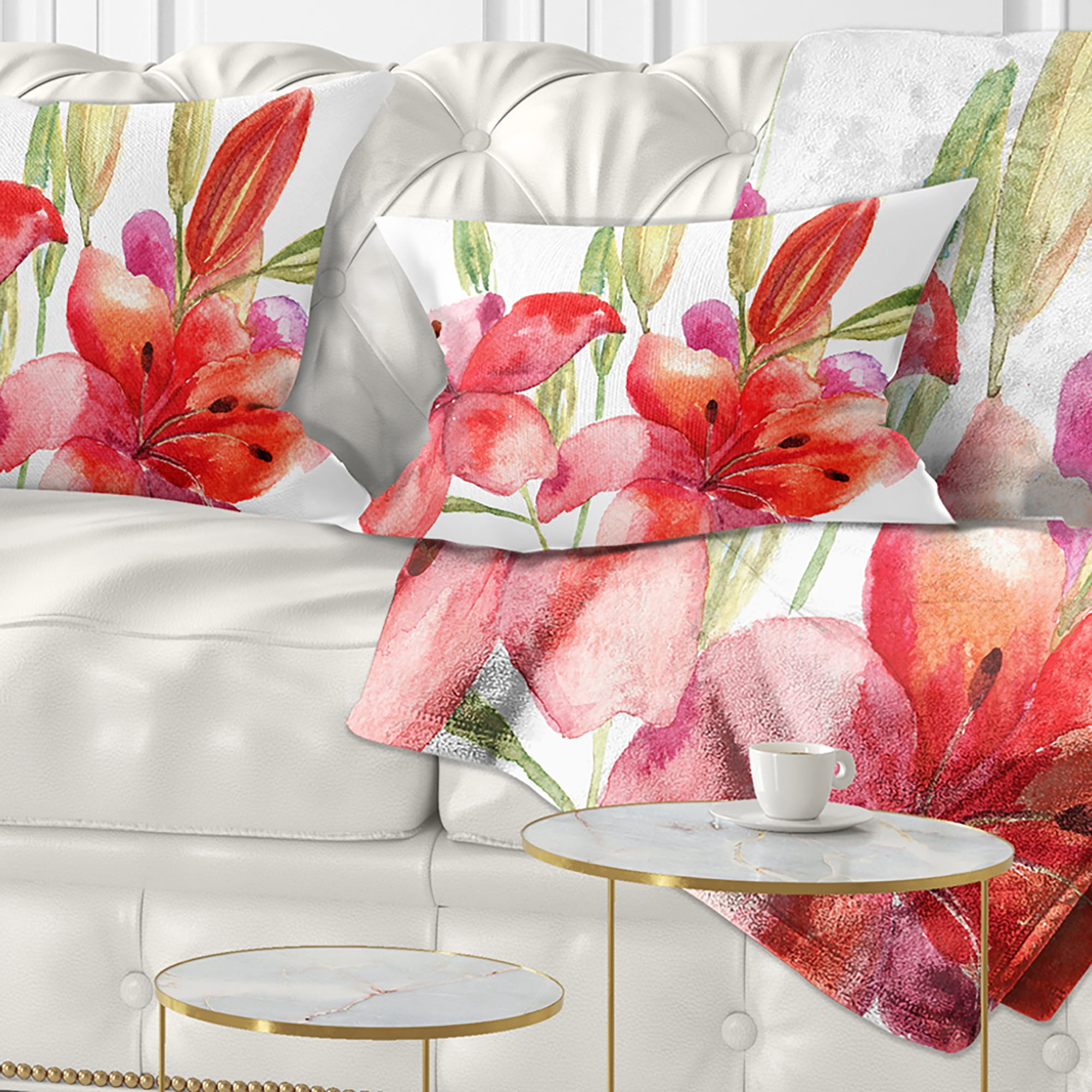 Designart Lily Flowers Illustration - Floral Throw Pillow - 12x20