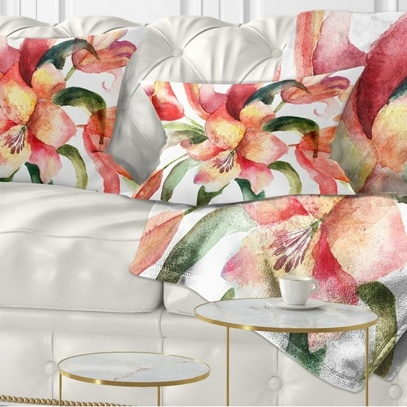 Designart Lily Flowers Watercolor Illustration - Floral Throw Pillow - 12x20