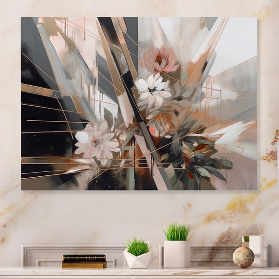 Designart "Linear Floral Elegance Rose Gold V" Floral Metal Wall Art Prints