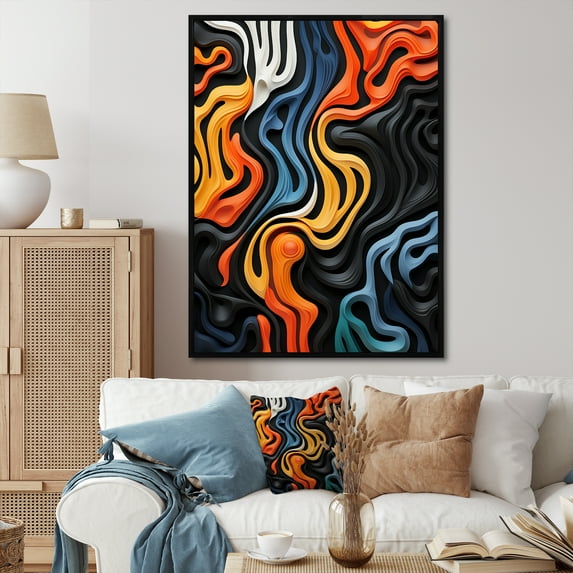 Designart "Linear Shapes In Multicolor" Abstract Shapes Floater Framed Wall Art Living Room