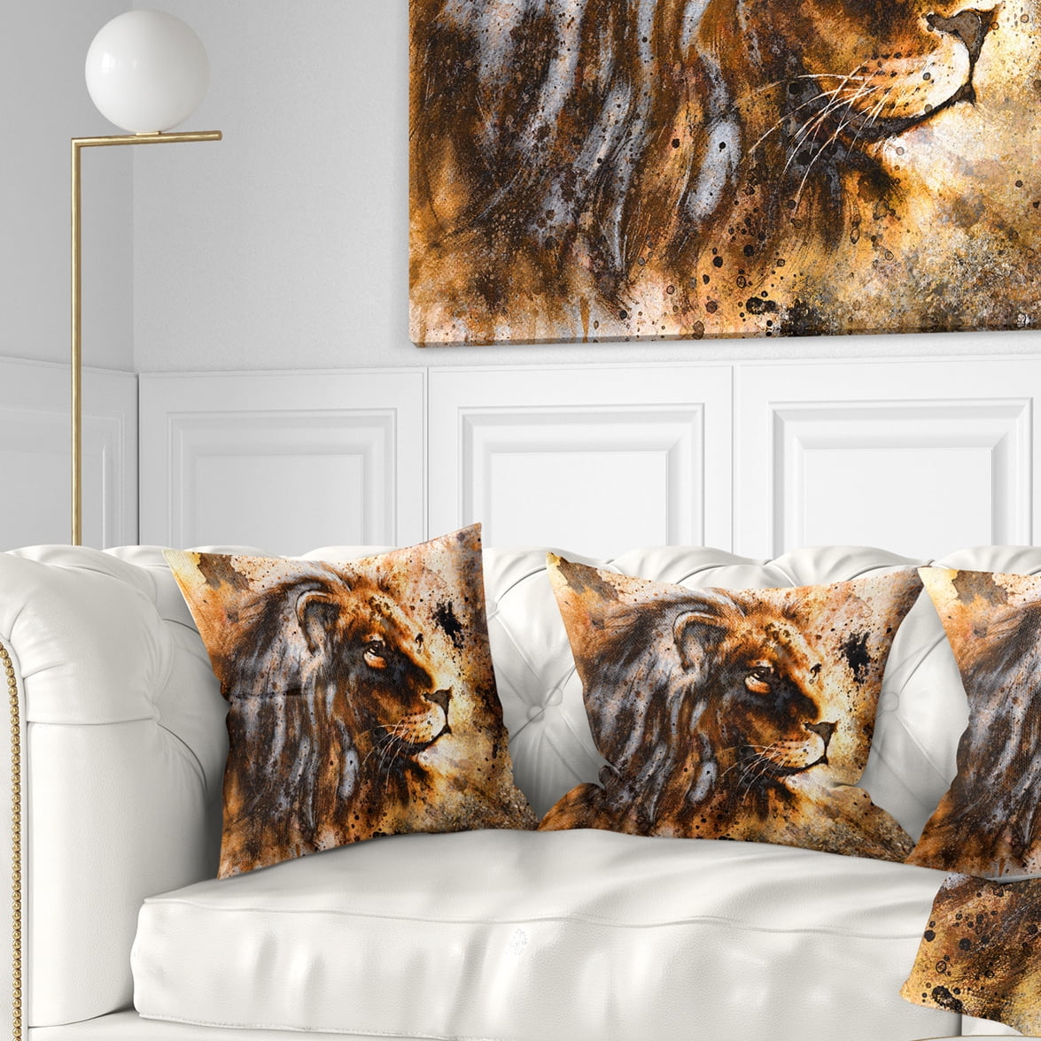 Designart Lion Collage - Animal Throw Pillow - 18x18