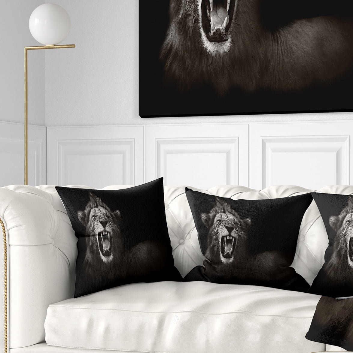 Designart Lion Displaying Fiery Face - Animal Throw Pillow - 16x16