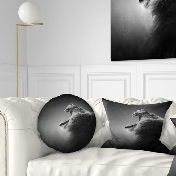 Designart Lion Displaying Teeth - Animal Throw Pillow - 12x20