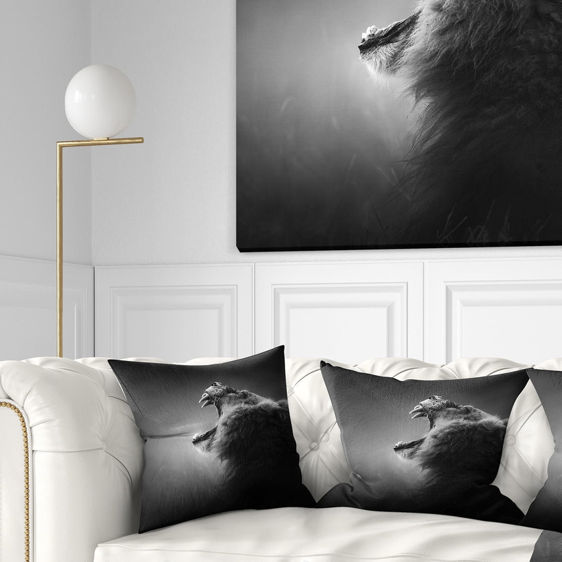 Designart Lion Displaying Teeth - Animal Throw Pillow - 18x18