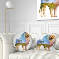 Designart Lion Double Exposure Illustration - Animal Throw Pillow - 12x20