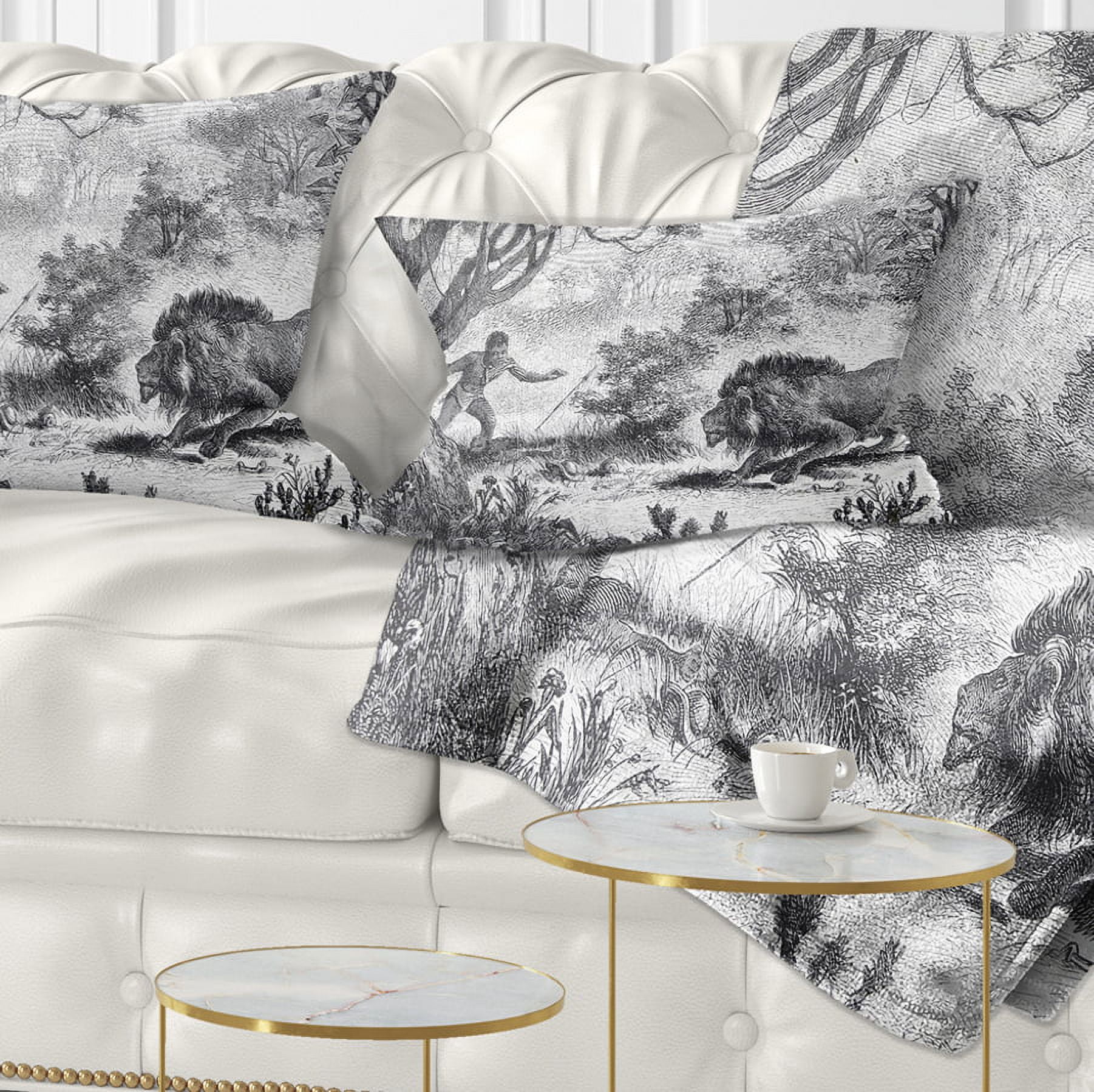 Designart Lion Eating Man - Animal Throw Pillow - 12x20