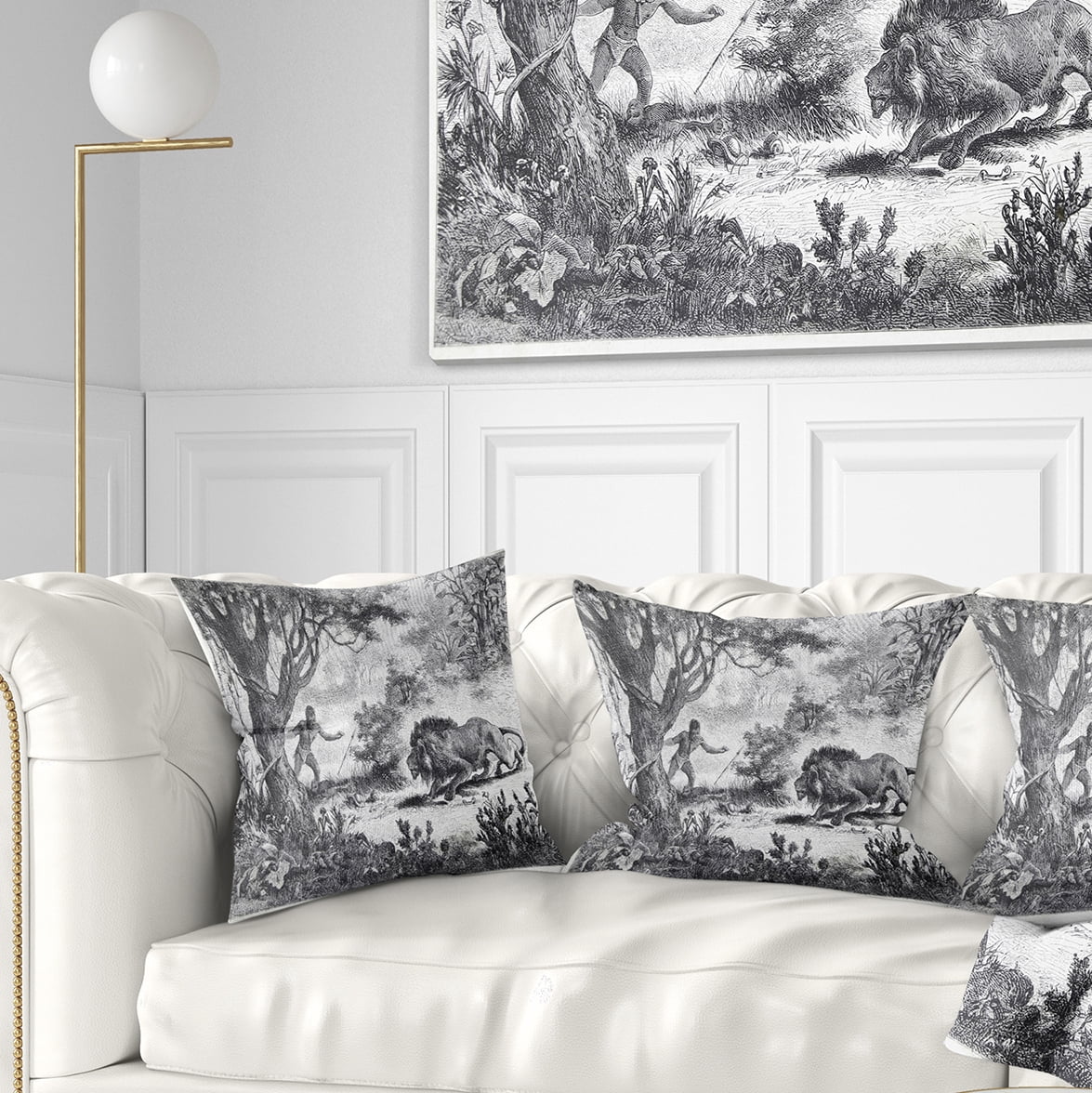 Designart Lion Eating Man - Animal Throw Pillow - 18x18