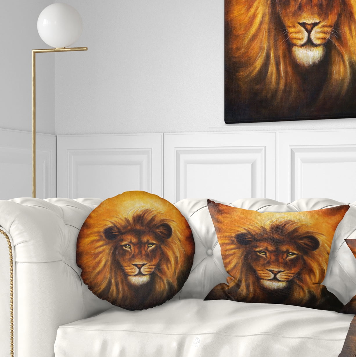 Designart Lion Head with Golden Mane - Animal Throw Pillow - 12x20