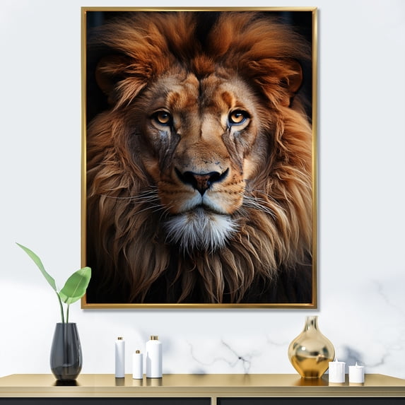 Designart "Lion Portrait Animal II" Animals Floater Framed Wall Art Print